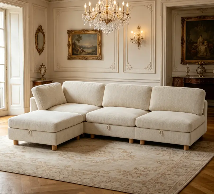 4-Seater Cloud Modular Sectional Sofa Set - Convertible Fabric Sofa with Storage, Multifunctional Folding Indoor Living Room Furniture, Cloud Sectional Sofa