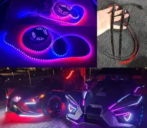 Tinted 16PCS 4FT Smoked Chasing LED Light Strips with Black-out PCB, RGB Dream Color Underbody Glow Kit, App & Remote Control, Fits for Polaris Slingshot, Ryker, Spyder, Golf Cart & Trucks
