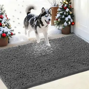 Dog Door Mats for Muddy Paws, Chenille Absorbent Dog Mats, Non Slip Heavy Mud Mat for Dogs, Soft Pet Mat for Entryway, Mud Paws, Inside Floor,23.62"x35.43", Grey dog mat comfort