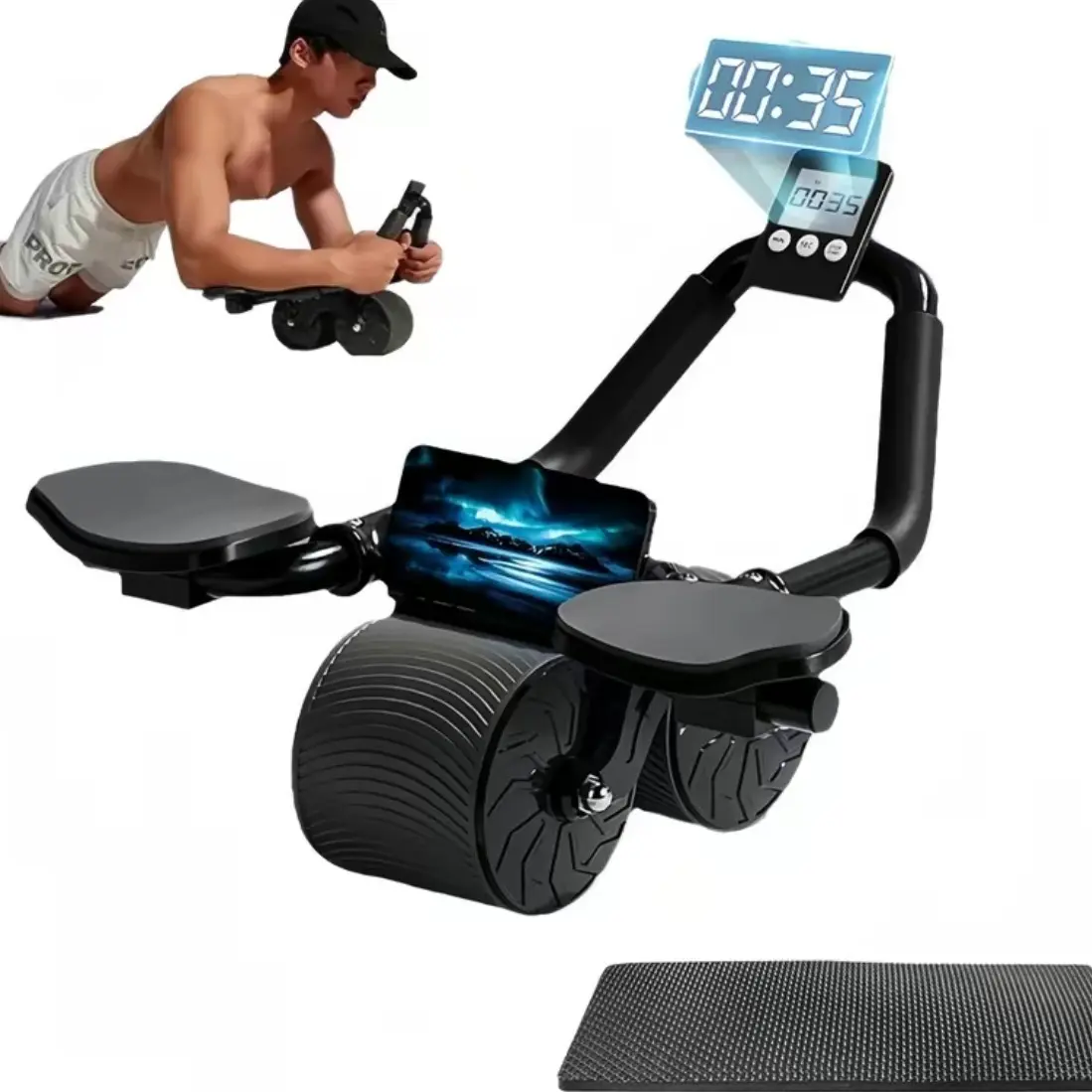 Automatic Rebound Ab Roller Wheel with Timer, Ergonomic Design, Non-Slip Grips, Abs Workout Equipment