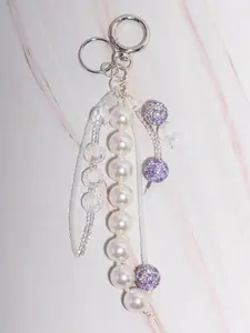 2-in-1 Glam Pearl & Crystal Keychain Purse Clip — Silver Hardware, Beaded Tassel Charm