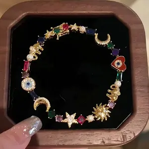 [Moonlight Treasure Box] Blingbling Half-Moon Heart Multicolored Diamond Exquisite Bracelet, Light Luxury High-End Jewelry Gift