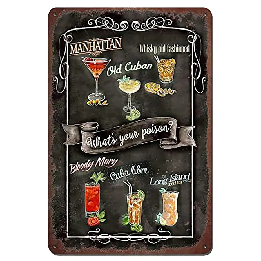 Vintage Cocktail Poster - Retro Metal Tin Wall Art for Kitchen & Living Room, Perfect Gift for Home Decor Enthusiasts