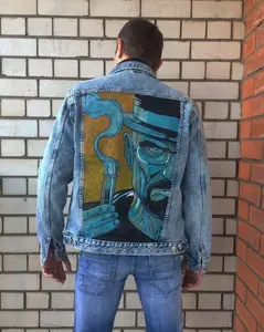 Hand-Painted Breaking Bad Denim Jacket, 2D Art Jean Jacket, Walter White Graphic Streetwear, Unisex Oversized Retro Denim Coat, Gift for Breaking Bad Fans