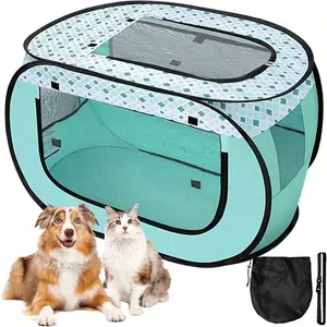 Pet Playpen, Pop Up Portable Dog Crate Indoor, 600D Oxford Portable Exercise Puppy Kennel, Soft Cat Tent Kitten Cage For Outdoor Camping Travel Use With Carrying Bag, Large/Medium/Small,Green