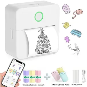 1 Set USB Rechargeable Wireless Label Printer with Paper, Small Pocket Portable Mini Thermal Sticker Photo Printer for Home Office School Computers & Office Equipment - Notes & Children's DIY Crafts - Compatible with iOS & Android