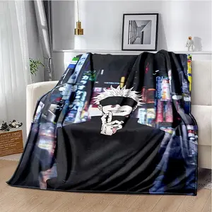 Cartoon Anime Jujutsu Kaisen Blanket Super Soft Featuring Yuji,Megumi,obara and Satoru Gojo Blanket Soft Flannel Blanket Suitable For Sofa Beds Living Rooms Birthday Gifts