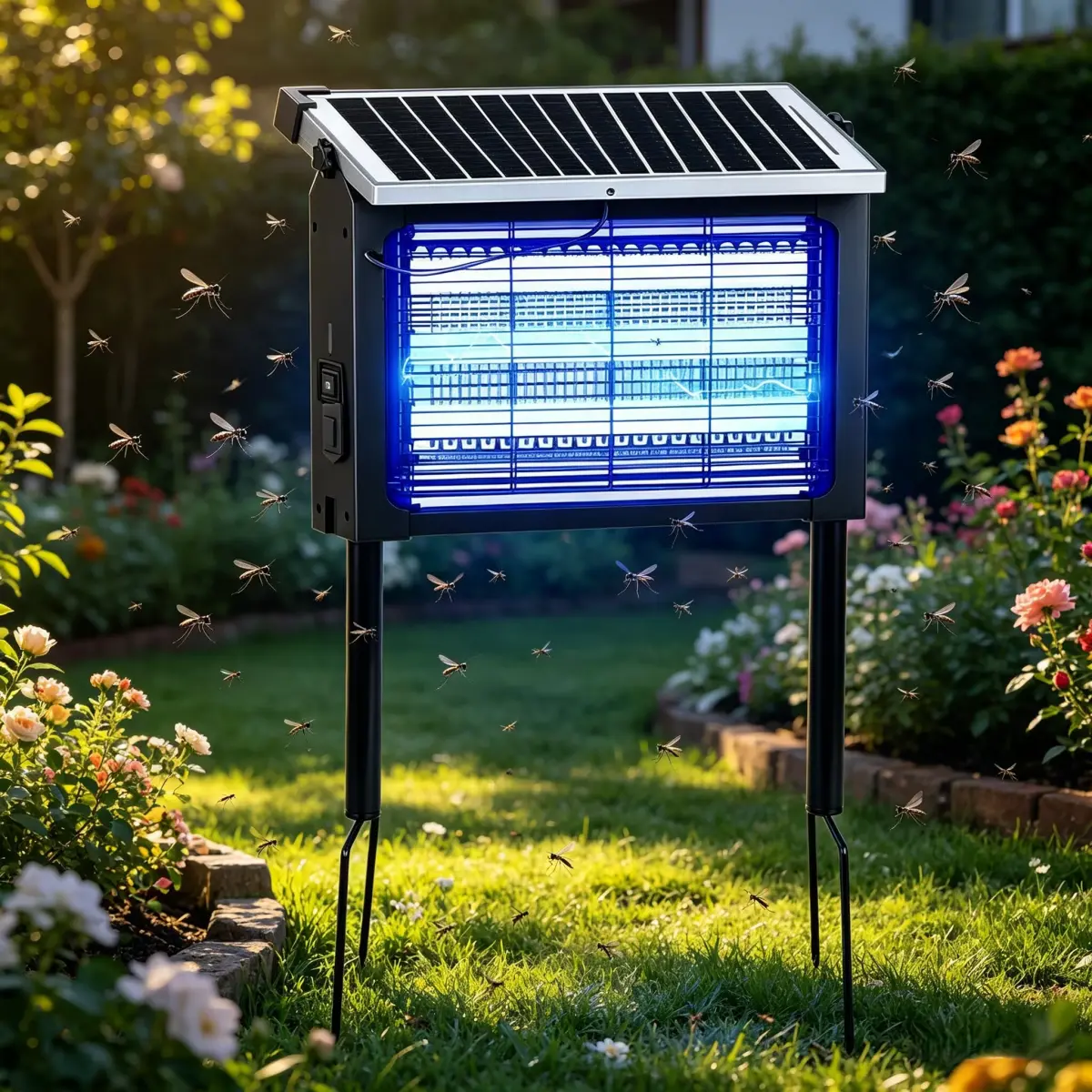 Solar Powered,Mosquito Zapper Indoor with 4500V High Powered, Electric Fly Zapper with GroundingBracket, Rechargeable Waterproof Mosquito Killer, Fly Zapper, MosquitoKiller, Electric Trap Ideal for Patio,Backyard