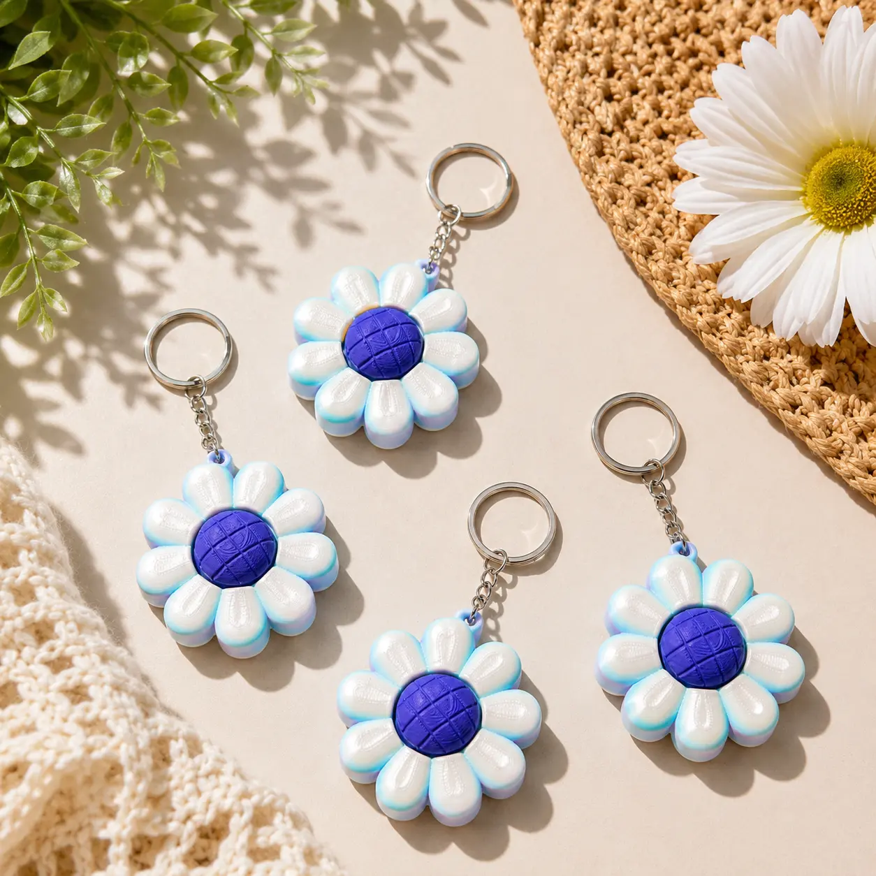 Daisy Fidget Keychain | 3D Printed Sensory Clicker | Anxiety Relief Backpack Charm