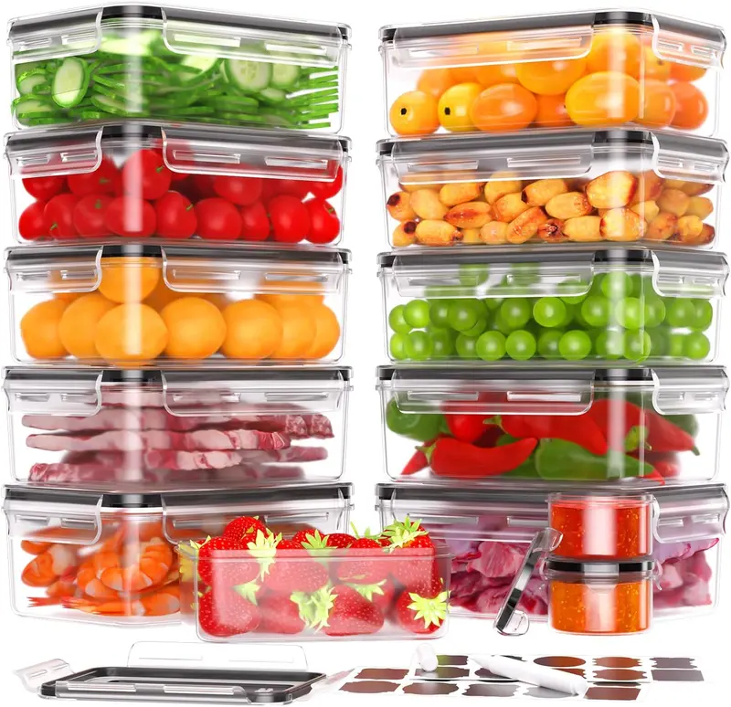 [Limited Time Deal] 26 Pcs Airtight Food Storage Containers - Reusable Plastic Meal Prep Containers for Kitchen Organization  Utensils