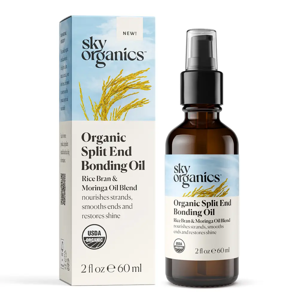Sky Organics Hair Oil, Organic Split End Bonding Oil, Nourishes Dull, Rough Strands & Increases Shine, Hair Care with Rice Bran Oil, Moringa & Jojoba Oil, Eucalyptus Essential Oil Scented, Haircare Lightweight Blend Herbal