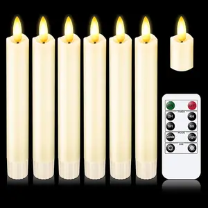 Upgraded Real Wax Short LED Flameless Taper Candles with Remote, 6 count  Candlesticks  Operated  Flickering - 6" Realistic  Candle Sticks for /Wedding/Fireplace Xmas Decor