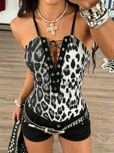 Hot Leopard Print Jumpsuit, Y2K Style, Sexy Fitted Design, Chest Tie Detail, Night Out Fashion, Tiktok Trend, Gangster Sister Look