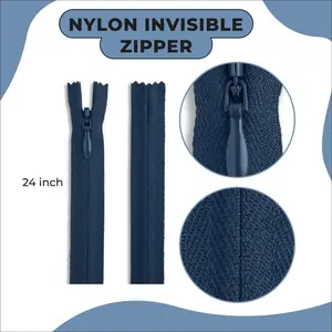 24 Inch Nylon Invisible Zipper for Sewing, DIY Crafts Dresses Skirts Pillows - Conceal Nylon Coil Zipper for Tailoring and Home Decor (Navy)