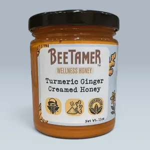 Bee Tamer's Turmeric Ginger Creamed Honey 11 oz - Natural Antioxidant & Digestion Support - Smooth Texture - Small Batch Crafted - 2-Year Shelf Life - Flavor