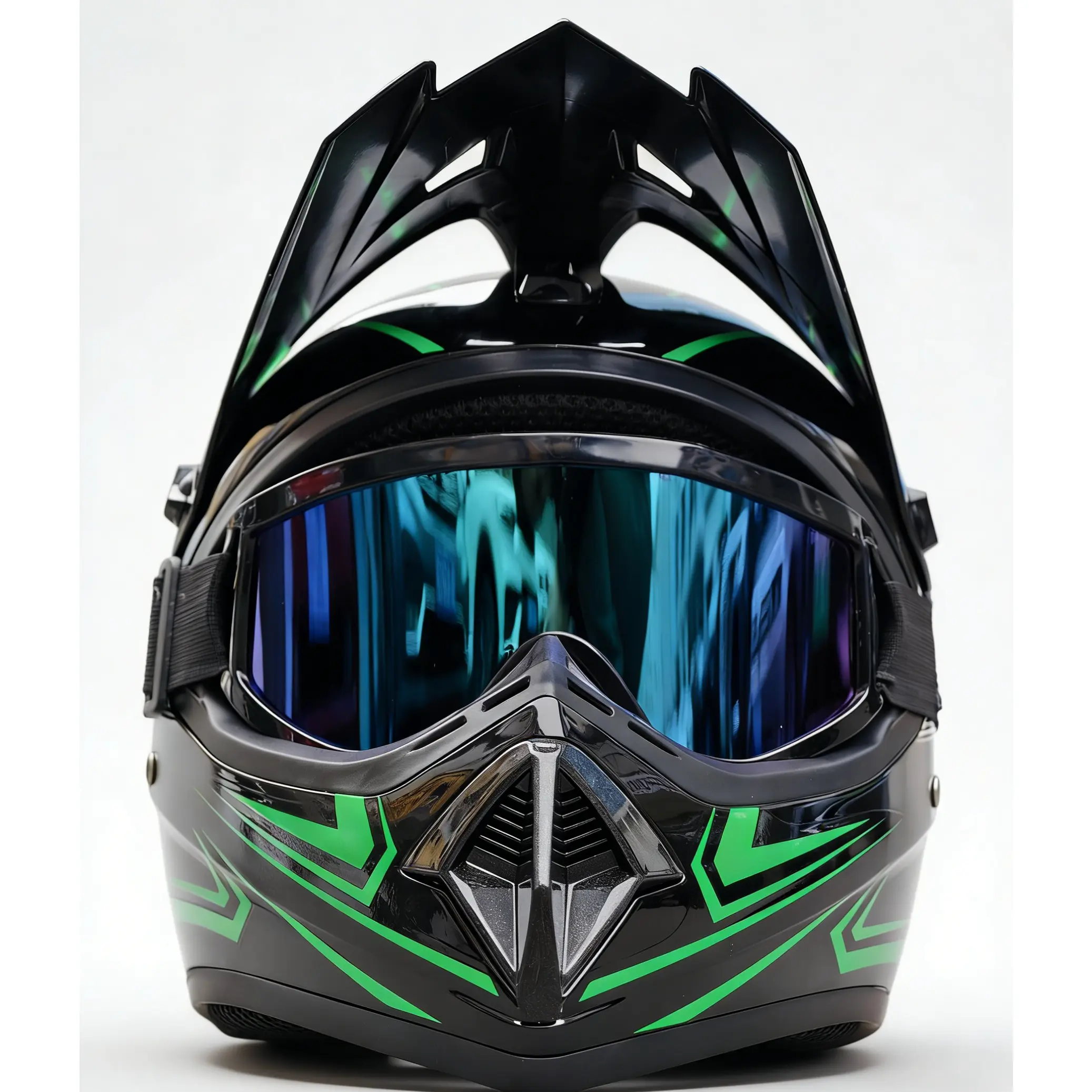 Adult Off-Road Electric Bike Helmet, Black Green Full Face Tactical Helmet  with Goggles & Gloves,