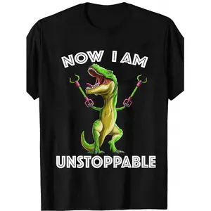 Funny Dinosaur Print Cotton Casual T-Shirt, Comfortable Short Sleeve Top, Home Wear, Daily, Trendy Graphic Tee