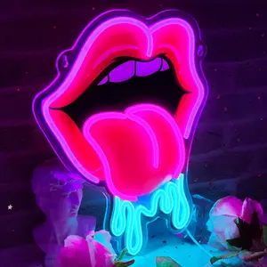 Lips Tongue Neon Sign Tongue LED Neon Light Up Sign for Wall Decor Tongue Drool LED Sign Neon Light for KTV Bar Pub Man Cave Bedroom Party Wedding Decor