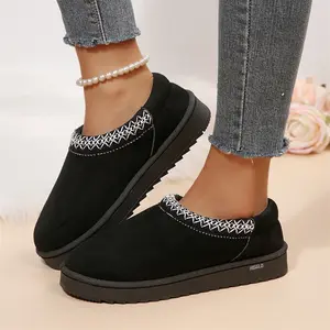 Stylish Suede Slip - On Mini Snow Boots for Women Winter Fleece Slippers  Indoor Outdoor Shoes