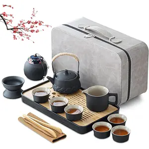 Chinese Gongfu Tea Set, Portable Ceramic Asian Kungfu Tea Sets for Adult with Teapot Tea Cups and Tray for Home Outdoor Office, Tea Gift Sets for Tea Lover