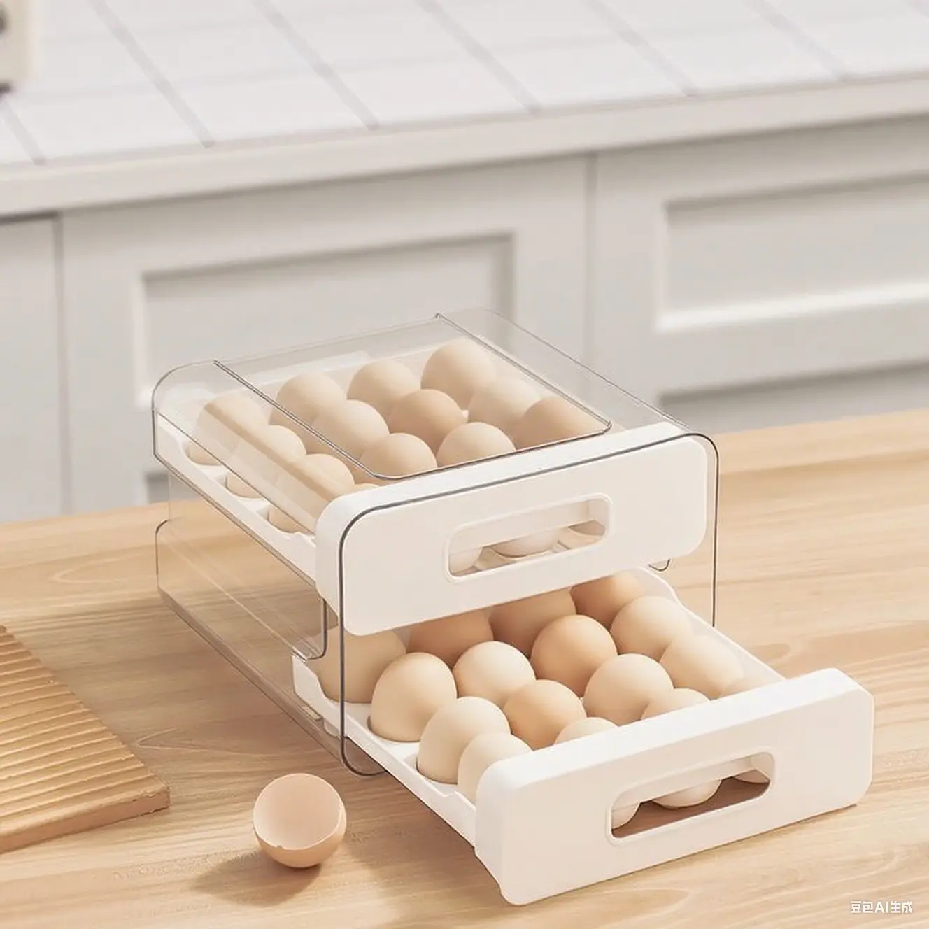 Large Capacity Egg Organizer - Clear Plastic Storage Container for Eggs with Transparent Sides and White Base