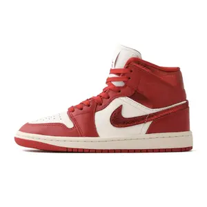 Nike Air Jordan 1 Mid SE Red Cracked Leather HJ9337-106 Women's Fashion Sneaker New