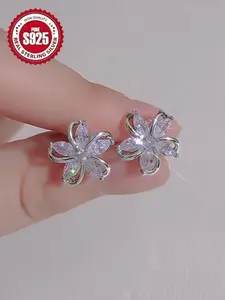 Cute S925 Sterling Silver Zircon Earrings, Artificial Zircon Decorative Studs, Versatile Fashion Jewelry, Perfect Gift Choice