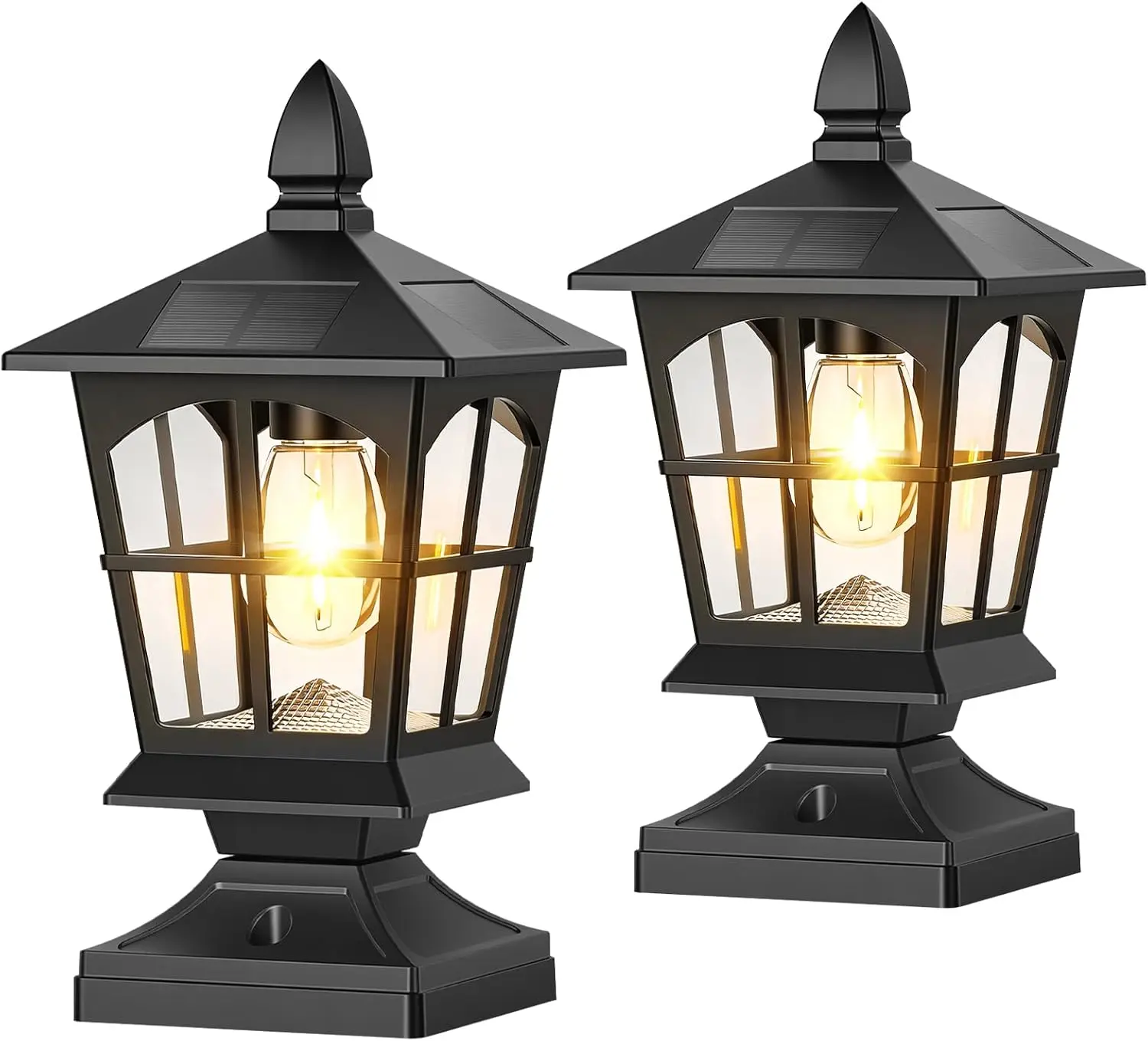 MATULSA Thomas Edison Solar Post Lights Outdoor, 2-Pcs Post Solar Lights | IP65 Waterproof, Warm White, Ideal for Deck Patio Garden Yard Fence, Black