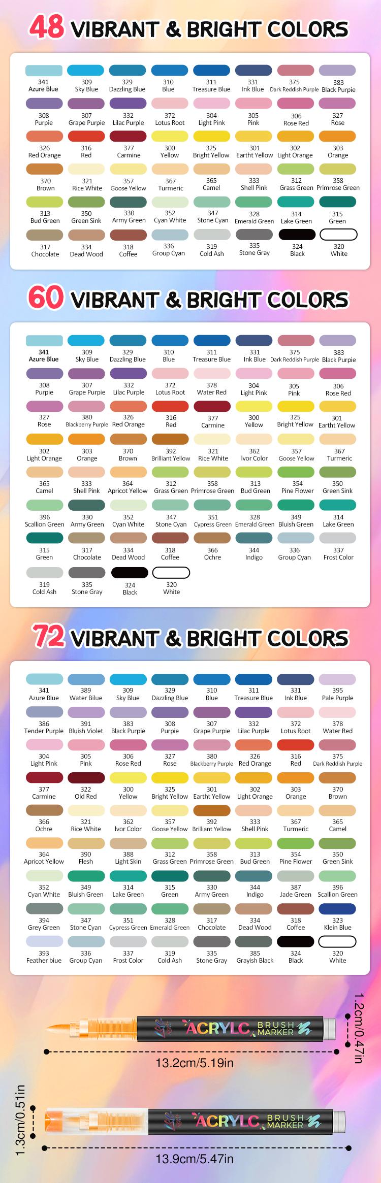 48/60/72 Color Acrylic Paint Pens, Soft Brush Tip Acrylic Paint Markers,Quick-Drying Waterproof Acrylic Markers for Canvas, Rock Painting, Wood, Stone, Glass, Ceramic, Fabric Painting, DIY Crafts.