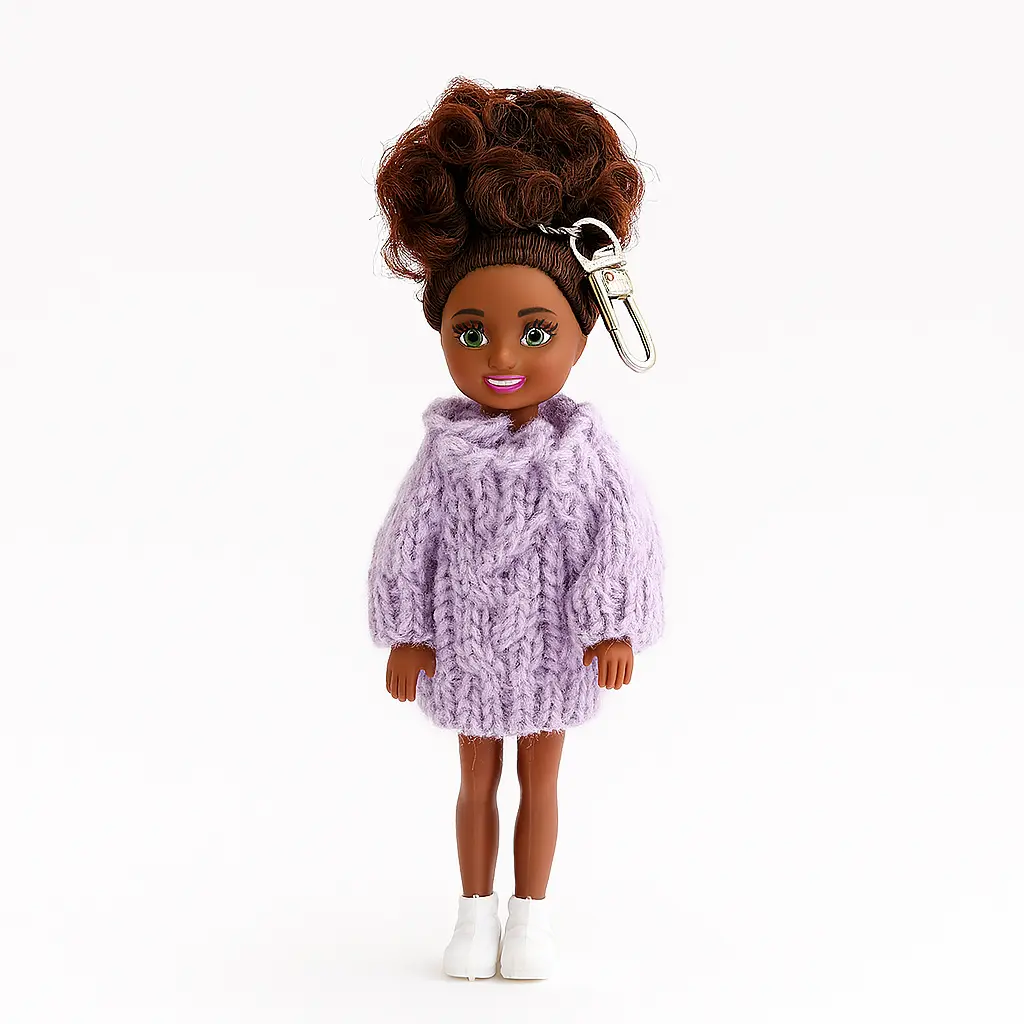 Cute Princess Doll Keychain – Soft Knit Sweater Bag Charm for Girls | Stylish DIY Phone & Purse Accessory | Mini Gift for Teen Fashion Lovers