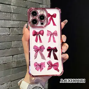 TPU Smartphone Case - Stylish Pink Bow Design, Shockproof Lightweight Waterproof Protection, Tech Accessories for iPhone 16E Pro Max, 15 Plus, 14, 13, 12, 11, XS, XR Mobile Device Accessories
