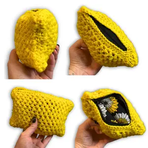Yellow Sunflower Daisy Crocheted Stash Bag - Durable Padded Storage for Gardening Compact 5x7 Dime Bag