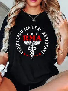 RMA Registered Medical Assistant MA Doctor Assistant Nurse T-Shirt Crew Neck T Shirt For Summer, Women's Soft Short Sleeve Top, Stylish Comfy Tee For Women Graphic Tees