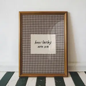[No Frame] Rustic Brown Gingham How Lucky Are We Hand Written Wall Art Western Trendy Decor