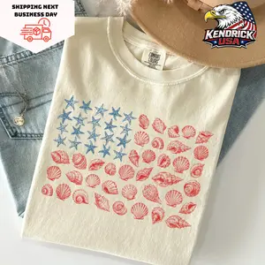USA Coastal Shell Shirt, Patriotic Beach Lover Tee, Seashell American Flag Tee, Anniversary 4th of July Tee, Comfort Color 250 Years Shirt, USA 1776 Shirt