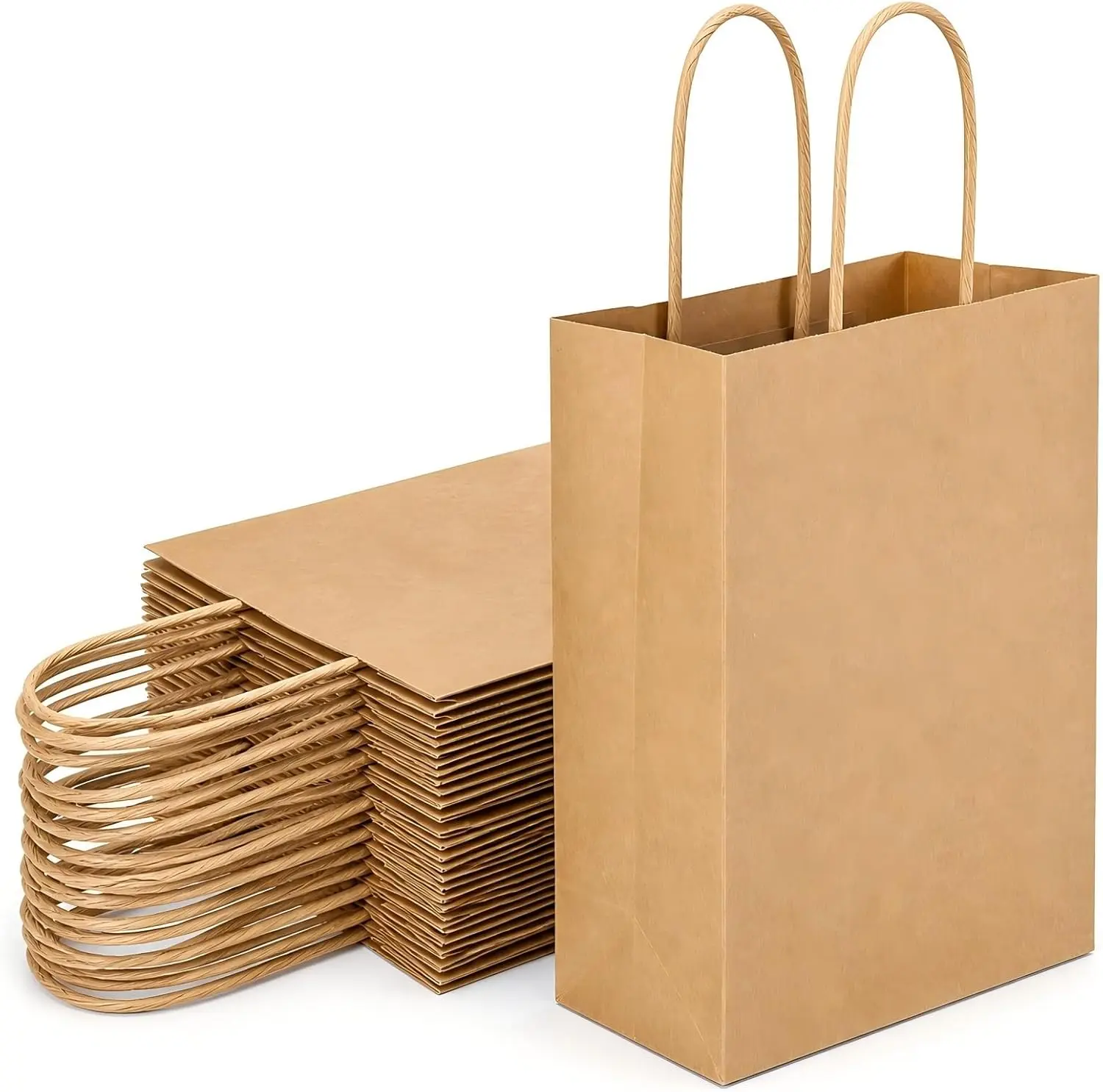 15-Pcs Reusable Small Solid Pattern Kraft Paper Bags with Handles, DIY Surface Kraft Gift Bags for Party Favors, Retail (Office Stationery & Gift Wrapping Supplies)