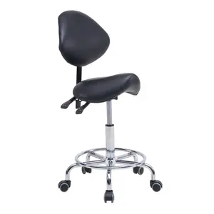Saddle Stool Chair with Backrest Swivel Hydraulic Ergonomic Tilt Seat Chair with Wheels Footrest for Medical Hospital Clinic Dental-Black