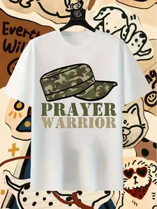 Men's Christian Prayer Warrior Camo T-Shirt - Camouflage Camo Print with Christian Cross & Prayer Symbols, All-Season Casual Wear, Retro Round Neck Tee for Gym, Outdoor Activities & Faith-Based Apparel