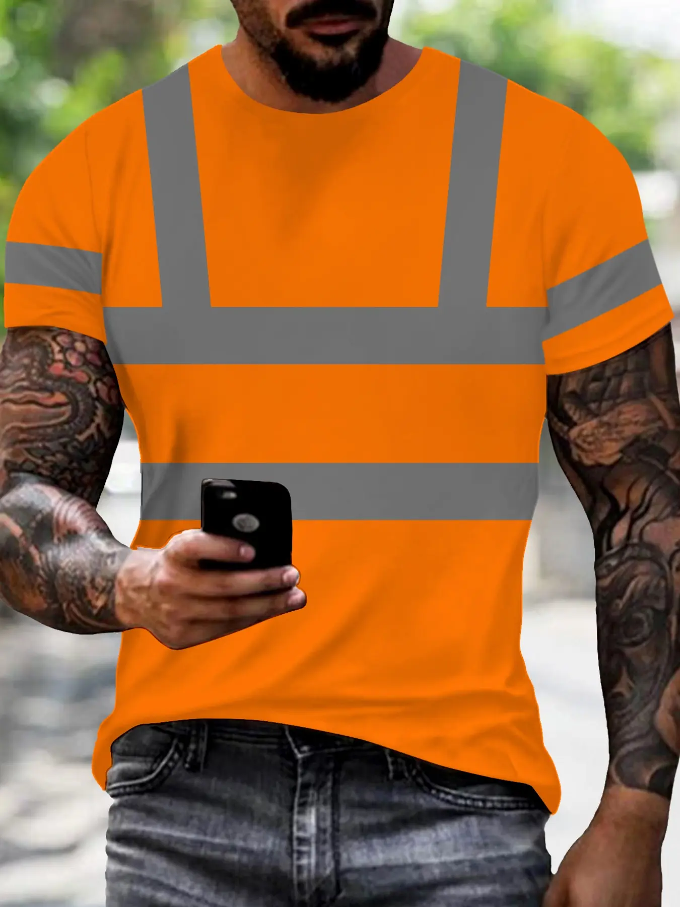 Men's Fluorescent T-Shirt, Safety Vest Style, Reflective, Trendy Streetwear Short Sleeve Top, Fashionable Comfort Design, Ideal for Daily Wear, Perfect Gift Choice