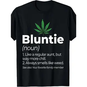 Bluntie Funny Stoner Aunt Auntie Marijuana Weed Pot Smoker T-Shirt - Retro Graphic Tee with Bluntie, Round Neck Casual Shirt Suitable for Smokers, Machine Washable Gift for Stoners