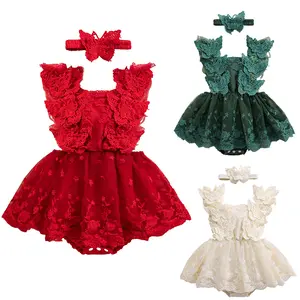Newborn Baby Girl Romper Dress Infant Sleeveless Lace Floral Butterfly Embroidery Tulle Tutu Skirt Hem Onesie Bodysuit Summer Outfits #Springtok