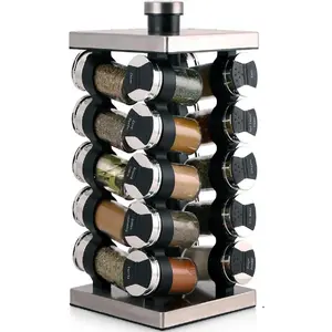 20 Jar  Rack with Spices Included & 5-Year Free  Refill Program - Tower Organizer for Kitchen Spices and Seasonings, ( Black)