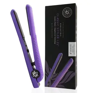 Evalectric Classic Styler Ceramic Flat Iron - 1.25" Ceramic Flat Iron with Floating Plates - Dual Voltage Hair Straightener - Negative Ion Technology - Travel Friendly - Deep Purple