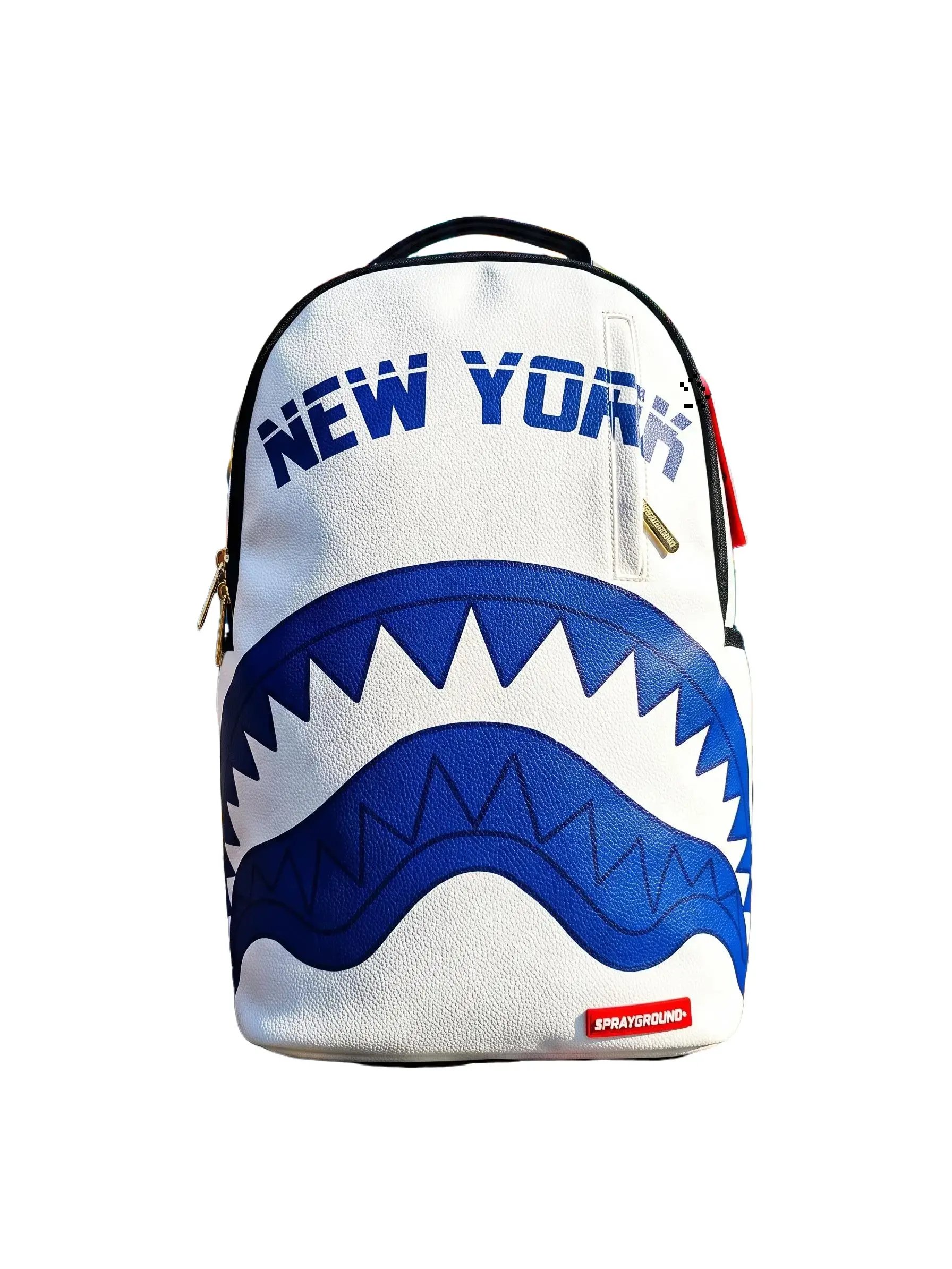 SG New York Shark-Mouth PU Leather Backpack - Urban Streetwear Graffiti Hip-Hop Style Durable Daypack for Men, Ideal for School, Travel (Sports & Outdoor Gym Bag Accessory)