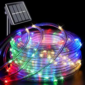 Tired of Dark Yards? 12M Solar Powered Rope Lights with 100 Bright LEDs! Waterproof & Wire-Free for Patio, Garden, Pathway. 8-10Hrs Runtime After 6-8Hrs Charge. Transform Your Outdoor Space Instantly!