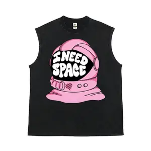 I NEED SPACE Pink cartoon astronaut helmet Sweet and Cool Unisex Plus Size Summer Graphic Tees Personalized Pattern Y2k Clothing Round Neck Short-Sleeved Washed Vests,Women's Clothing 100% Cotton, Menswear, Top, Vintage Style, Casual Oversized