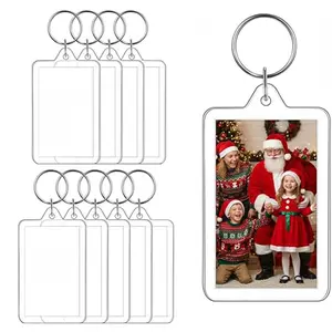 10 Transparent Rectangular Acrylic Photo Frame Keychains, Insertable for Polaroid Photos, Double-Sided Rectangles, DIY Hanging Photo Frames, Wedding Souvenirs, Valentine's Day Gifts, Suitable for Decorating Keys, Keychain Pendant