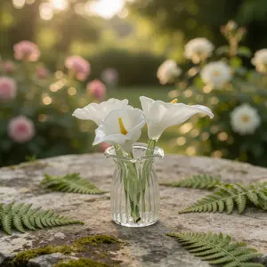 Handmade White Glass Calla Lily Bouquet, Mini Glass Flower Ornament With Vase, Elegant Aesthetic Desktop And Living Room Decor, Perfect Gift For Flower Lovers