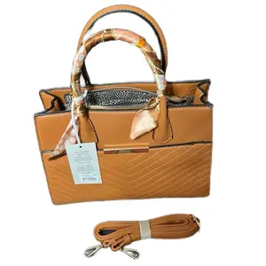 Women's Crossover Hand Bag for Church Office with Stylish Scarf Accents and Zipper Closure Brown Elegant Functional and Versatile