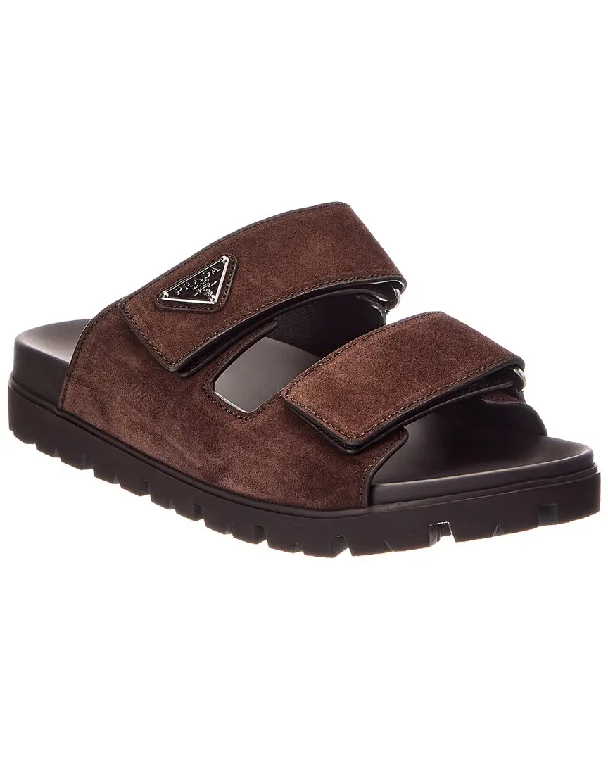 Prada Triangle Logo Suede Sandal